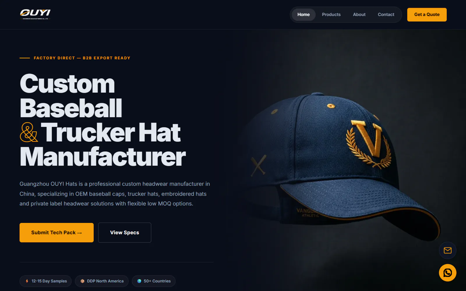 Official website homepage for Guangzhou OUYI Headwear
