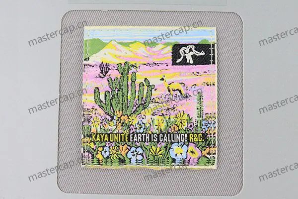 MW003 Woven patch applique secured with running stitches