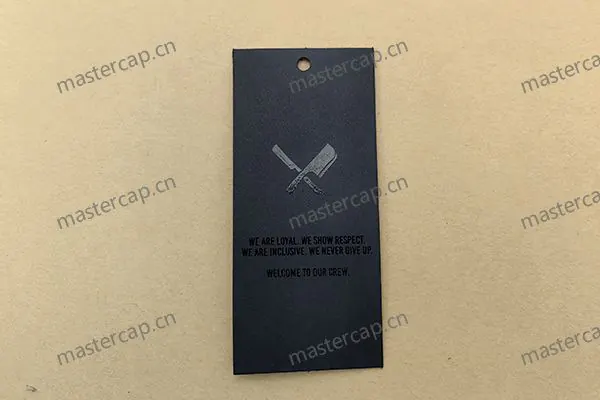 MHT019 600 gsm matte black-cardboard hangtag with spot UV varnish