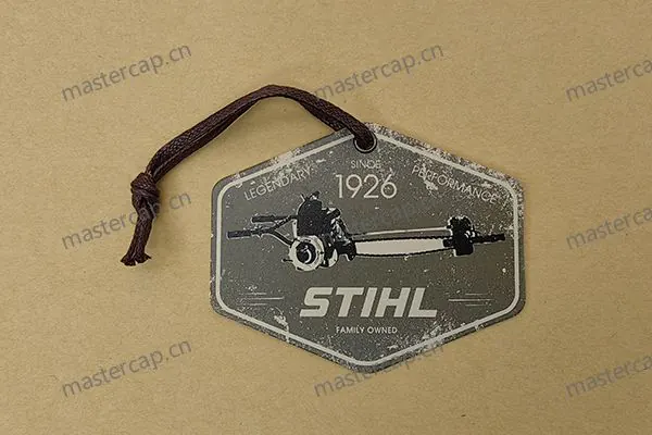 MHT035 700 gsm matte-varnished art paper hangtag with a metal eyelet and wax string