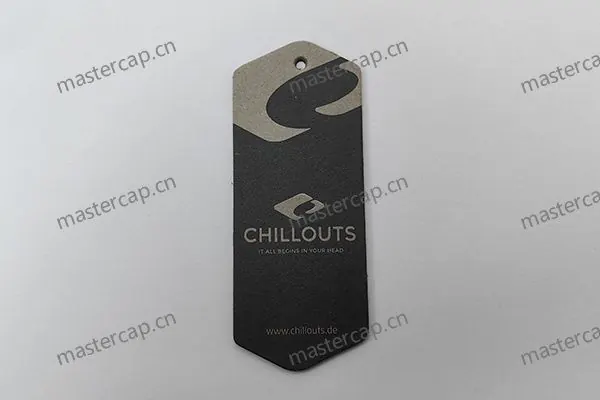 MHT036 1200 gsm double-sided printed gray-paper hangtag with spot UV varnish and cotton string