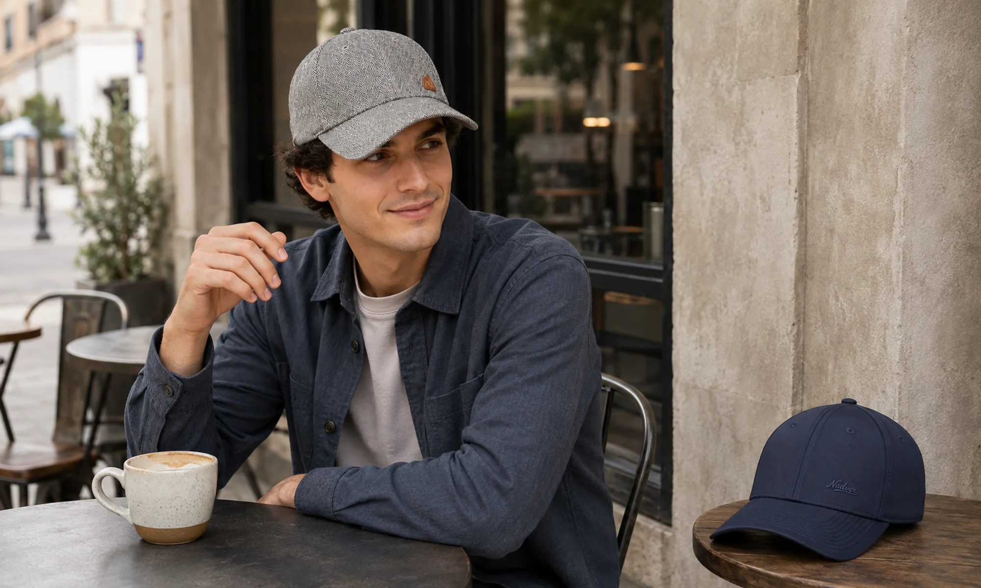 Custom casual caps displayed in an everyday lifestyle setting