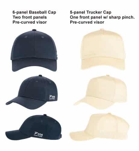 Five panel and six panel cap comparison 1