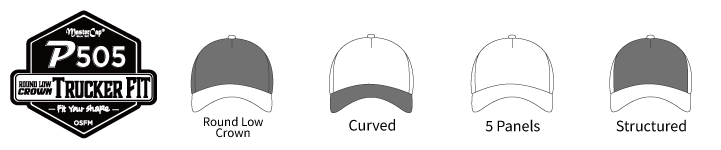 P505 Round Low-Crown Trucker Fit cap shape and construction features