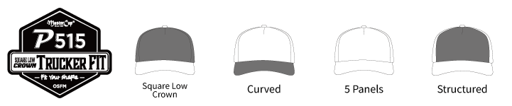 P515 Square Low-Crown Trucker Fit cap shape and construction features