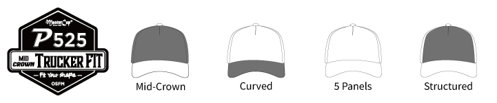 P525 Mid-Crown Trucker FIT cap shape and construction features