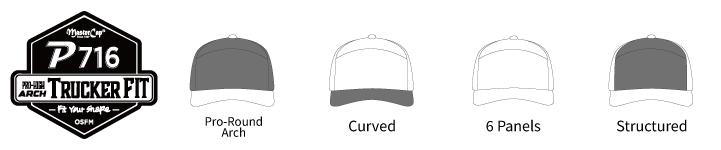 P716 Pro-High Arch Trucker Fit cap shape and construction features