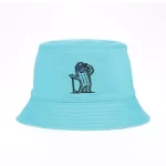 Cyan reversible bucket cap with front flat embroidery
