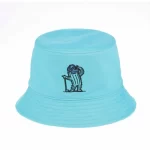 Cyan reversible golf bucket cap with flat embroidered logo, front angle