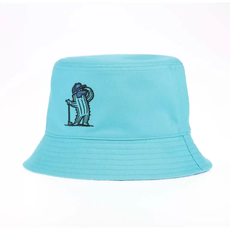 Reversible golf bucket cap with embroidered side detail