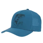 Turquoise 5-panel performance fishing cap with laser perforations, front angle