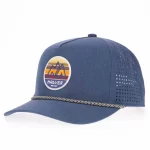 Heather navy 5-panel performance rope cap with laser perforations, front angle