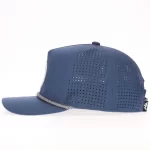 Five-panel performance cap with laser-perforated side panel and rope trim