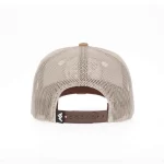 Light-khaki mesh trucker cap with adjustable snapback, rear view