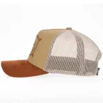Western trucker cap with brown suede visor and light-khaki mesh side