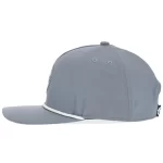 Five-panel golf performance cap with four-way stretch crown and white rope trim