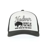 Ivory and black western trucker cap with buffalo embroidery, front view