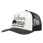 Custom western 5-panel trucker cap with buffalo embroidery, front angle