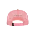 Pink mesh back with rear embroidery and adjustable snapback