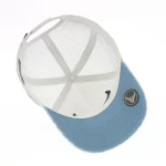 Interior of P525 structured paisley 5-panel trucker cap with under-visor details