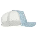 Opposite side of dusty-blue paisley curved visor trucker cap
