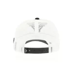 White mesh back with adjustable black snapback, rear view