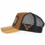 Black mesh side with brown 3D bull embroidery