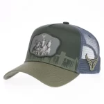 Custom western P525 trucker cap with silicone horse patch, front angle