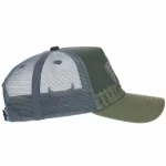 Olive and gray P525 trucker cap, opposite-side view