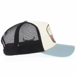 Ivory, light-blue and black trucker cap, opposite-side view