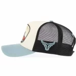 Black mesh side with light-blue 3D bull embroidery