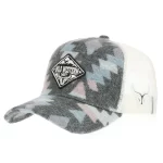 Custom western jacquard 5-panel trucker cap with embroidered patch, front angle
