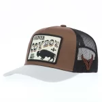 Front angle of custom western P565 5-panel trucker cap with felt patch