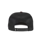 Rear view of custom western 5-panel trucker cap with adjustable snapback