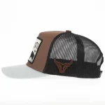 Side embroidery detail of custom western 5-panel trucker cap