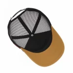 Five-panel trucker cap interior with curved visor