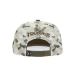 Rear view of custom P915 camo mesh trucker cap with snapback