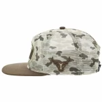 Side embroidery detail of custom P915 camo mesh trucker cap