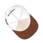Interior of printed trucker hat with snapback, seam tape and inner artwork