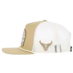 Side embroidery detail of custom western 5-panel rope trucker cap