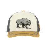 Front view of custom western 6-panel bison trucker cap with embroidery