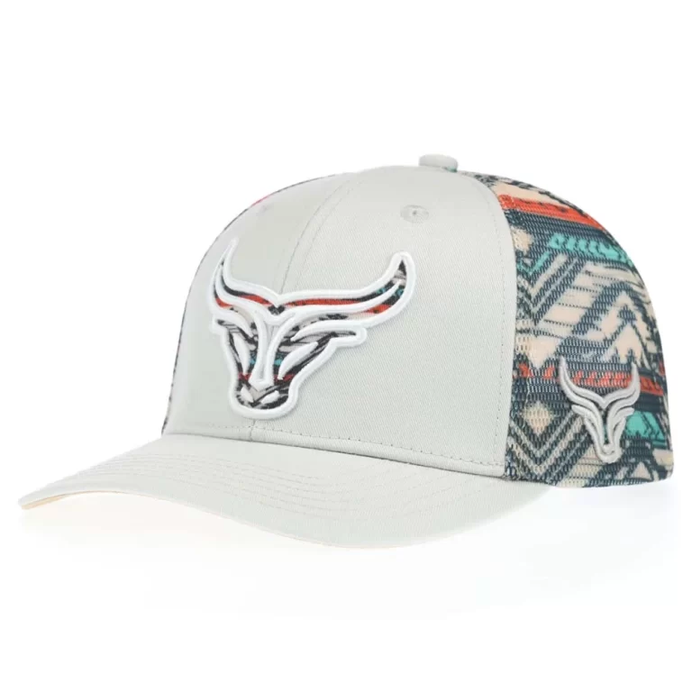 Custom western trucker cap with printed mesh, front angle