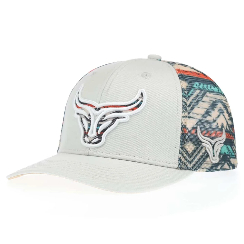 Custom western trucker cap with printed mesh, front angle