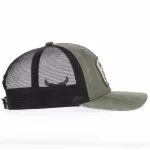 Opposite side of army-green curved visor trucker cap