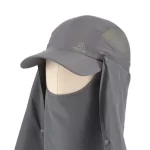 Deep-navy outdoor cap with detachable neck flap and face cover, front angle
