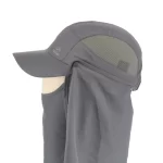 Outdoor cap with mesh side panel and detachable cover, side view