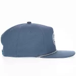 Heather navy five-panel flat visor cap with decorative rope, opposite-side view