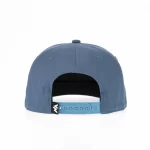 Heather navy five-panel cap with adjustable snapback, rear view