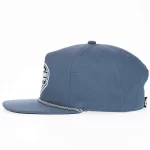 Heather navy flat visor rope cap with five-panel crown, side view