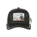 Front view of western trucker cap with embroidered-edge patch